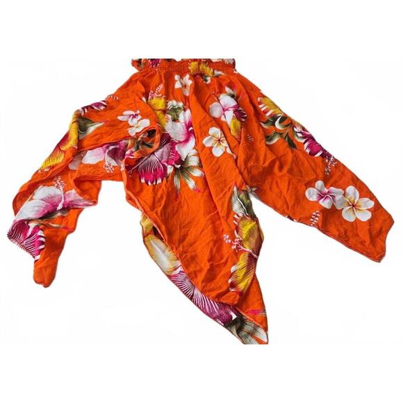 Vibrant Orange Tropical Floral Halter Dress Hawaiian Style No Tag - Picture 5 of 5